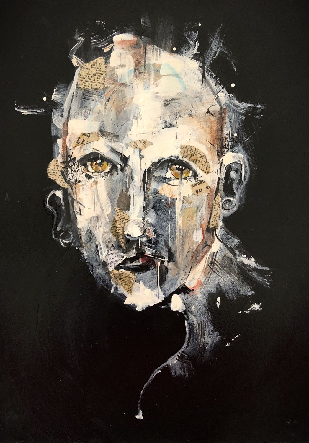 "Regard sur le monde". Sur papier black 250gr 42x29,5cm. Acrylique, pastels, encres, collages.... Skitsen.