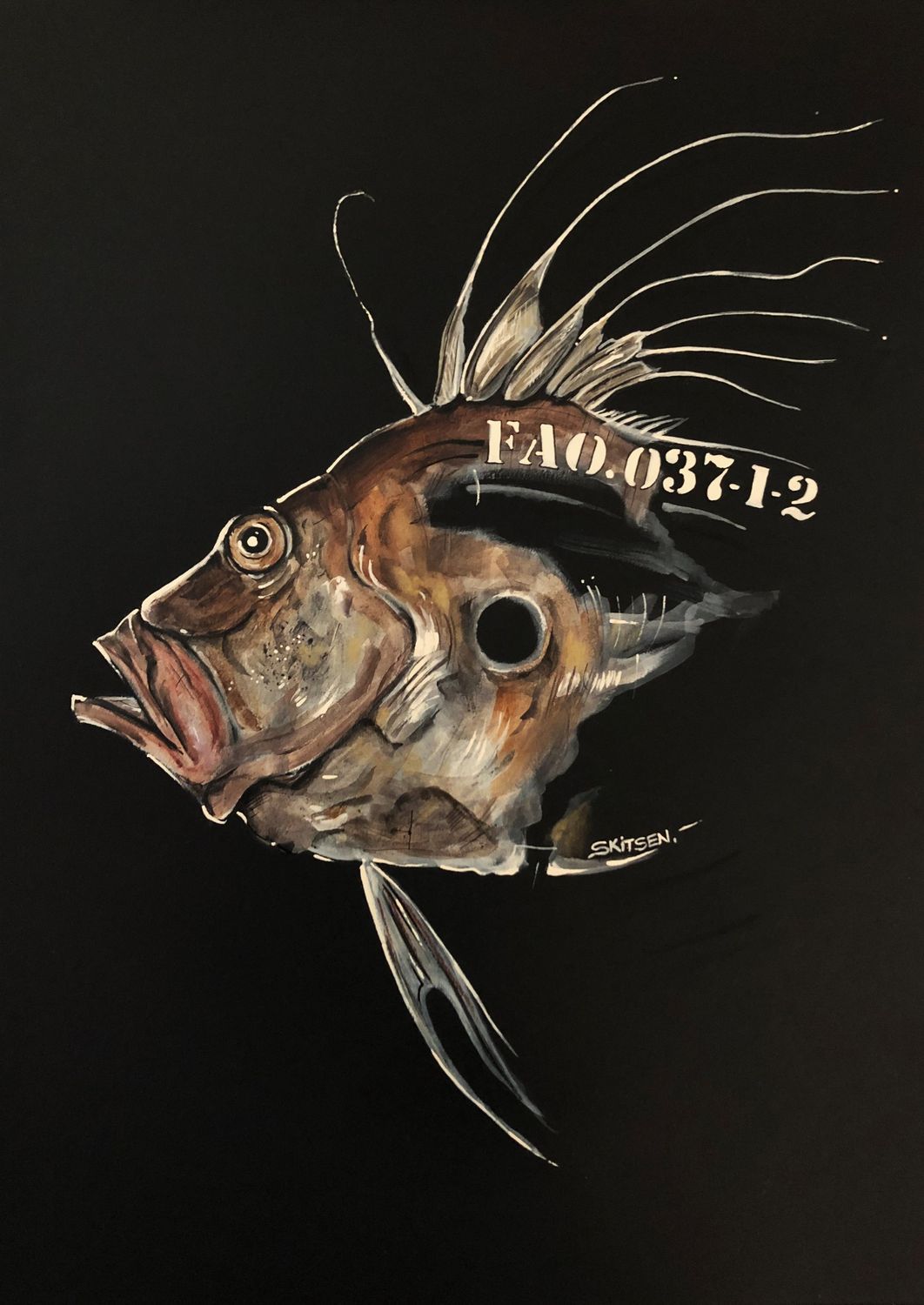 "Le Saint Pierre". Sur papier black 250gr 42x29,5cm. Acrylique, pastels, encres..... Skitsen