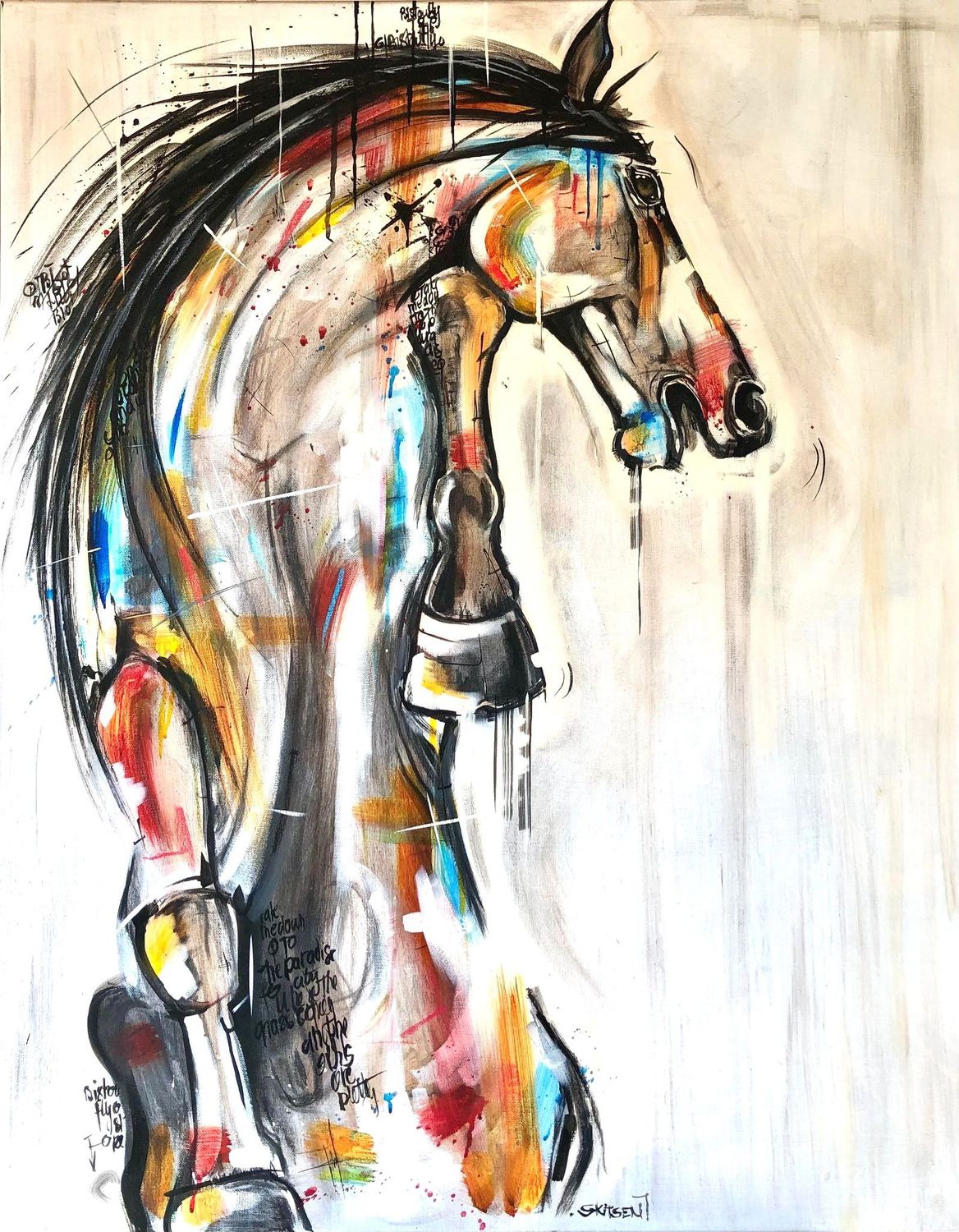 "Puissance". Sur toile châssis lin 100x81cm. Pastels, fusains, encres.... "Skitsen"
