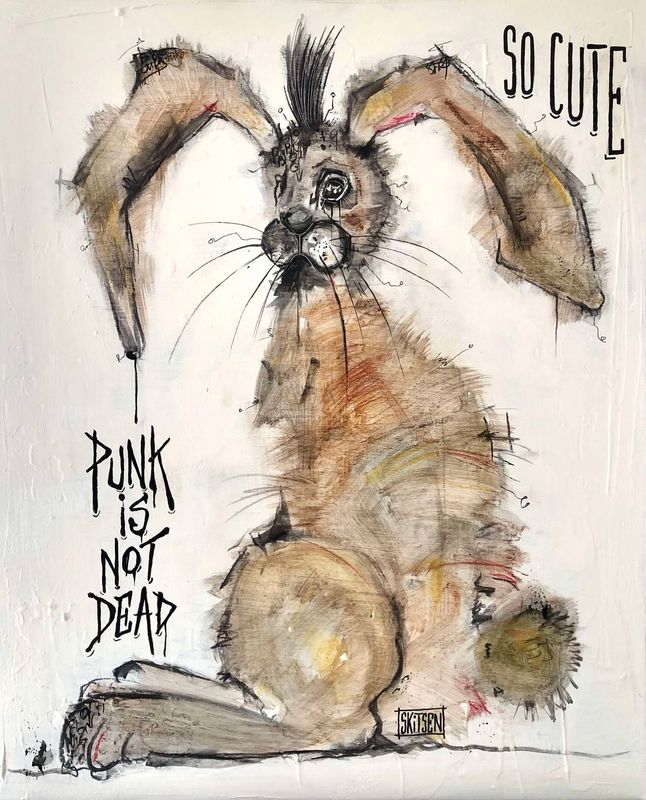 "Punk is not Dead". Sur une toile châssis 61x50cm. Pastels, fusains, encres.. "Skitsen"