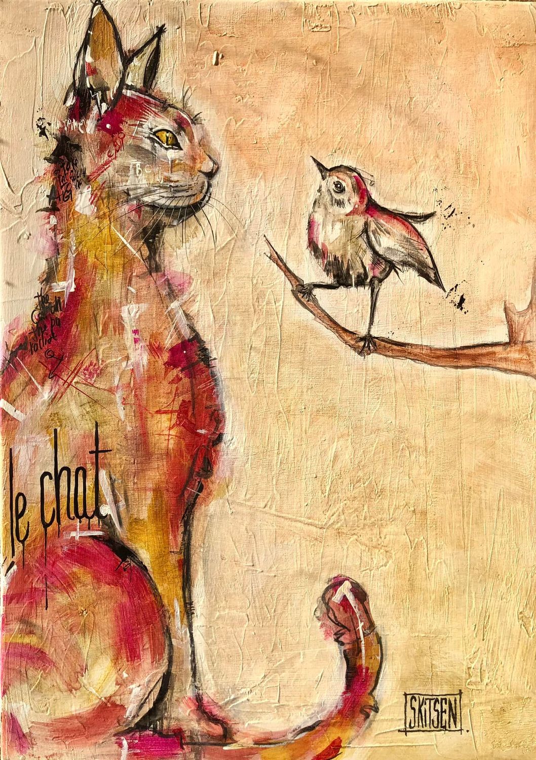 ´Face à face…’  Sur une toile châssis lin. 65x46cm  Matière, pastels, fusains, encres….   "Skitsen"