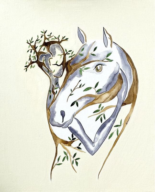 "La nature pour origine." Sur toile châssis lin 60x50cm. Acrylique, encres....vernis. "Ignara"