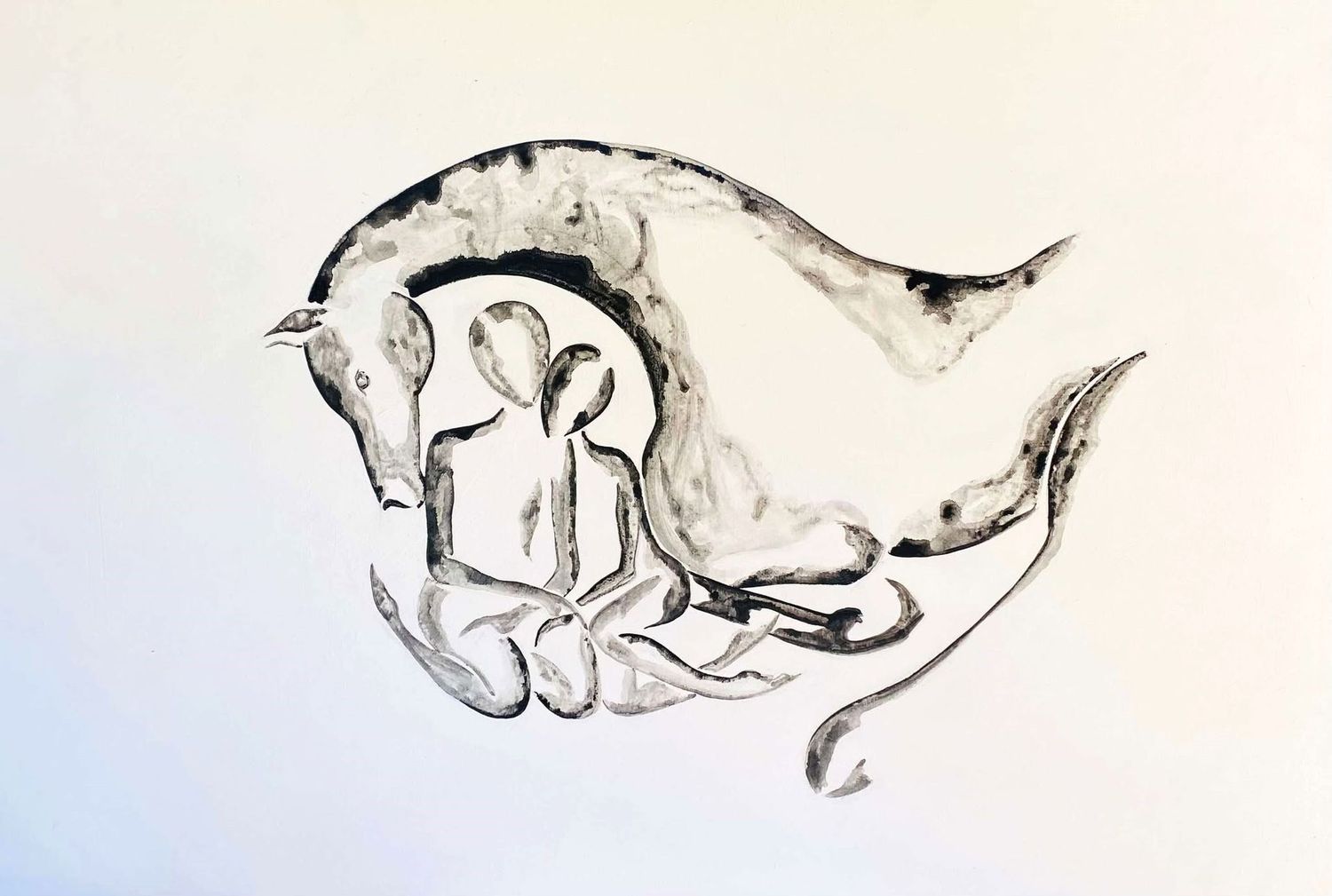 "Ensemble". Sur une grande toile châssis lin 100x81cm. Acrylique, encre chine. Ignara.