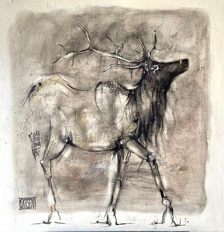 ´La grandeur du monde animal ‘ Sur une toile châssis lin de 80x80cm. Pastels, fusains…. Skitsen