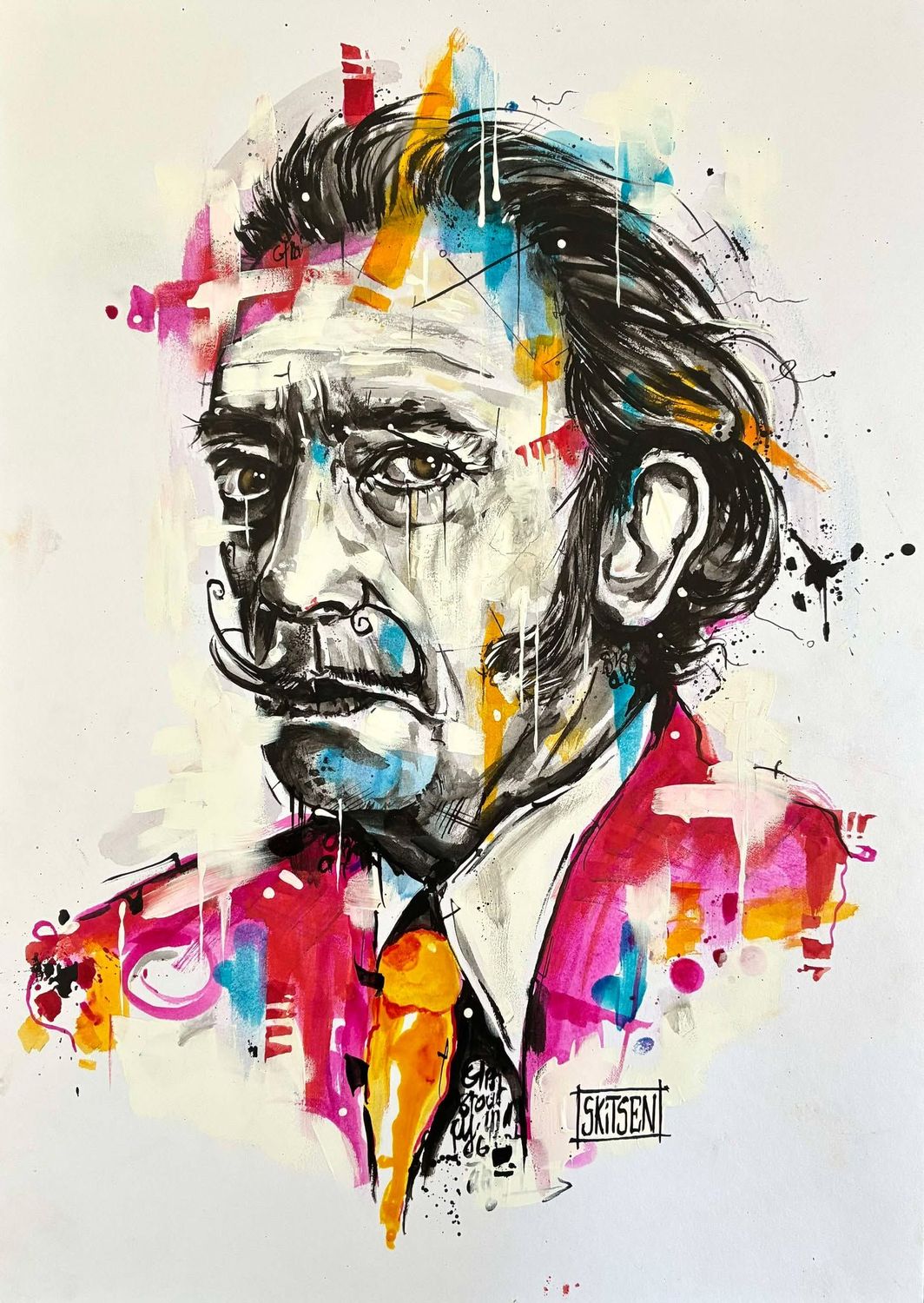 "Dali".  sur papier White 250gr 42x29,5cm  Acrylique, encres.... "Skitsen"