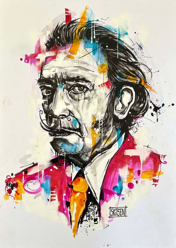 "Dali".  sur papier White 250gr 42x29,5cm  Acrylique, encres.... "Skitsen"
