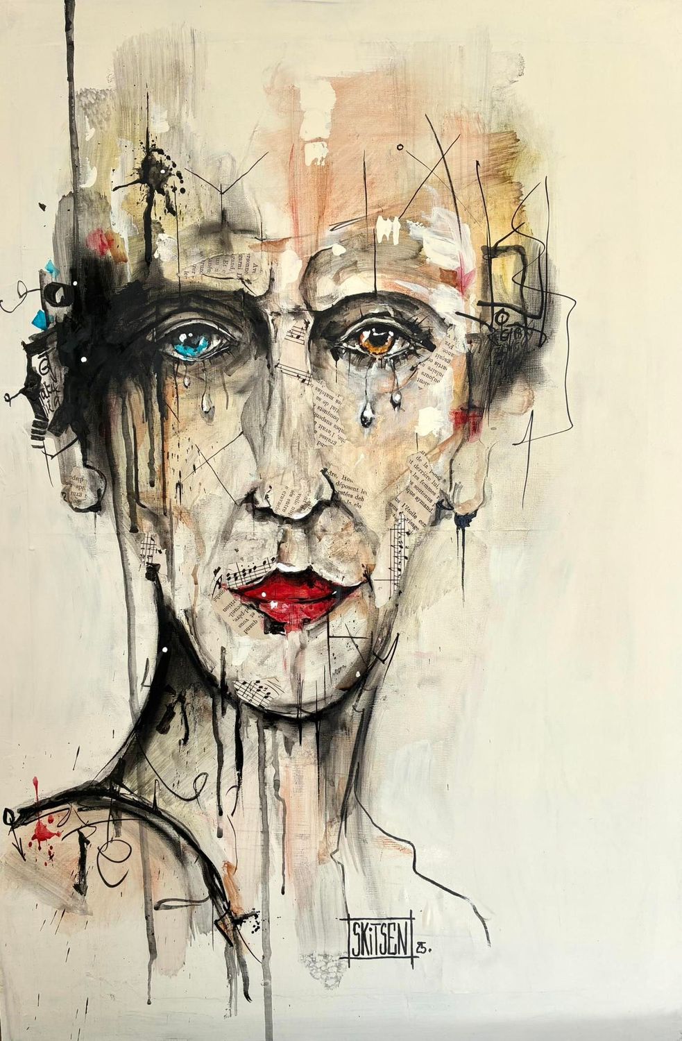"Regard sur le monde". Sur une plaque bois de 60x40,5cm. Acrylique, encres, pastels. Skitsen.
