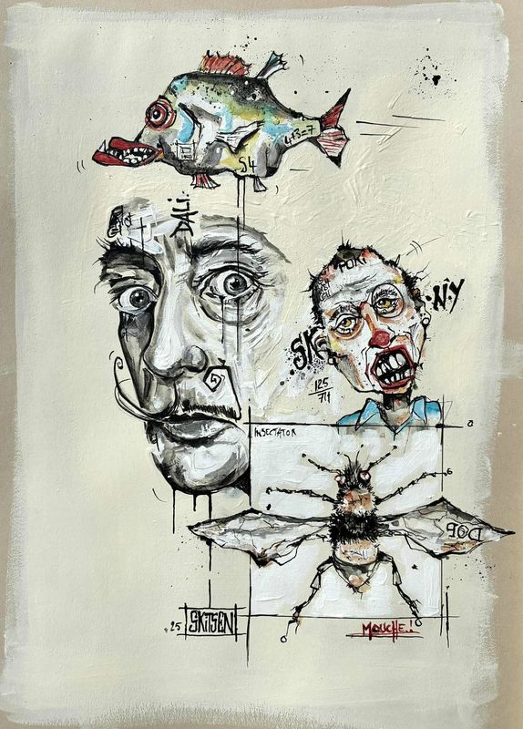 "Le bestiaire" Sur papier écru 250gr 42x29,5cm. Acrylique, pastels, encres. "Skitsen"