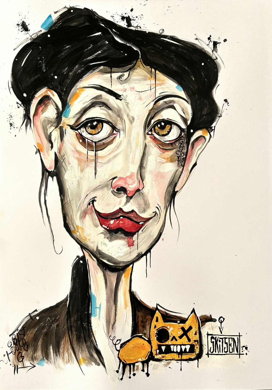 "Watching You'. Sur papier blanc 250gr 42x29,5cm. Acrylique, pastels, encres. "Skitsen"