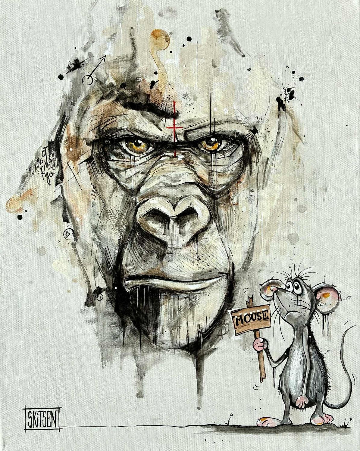 "Mouse..!!! Souris"..! Sur une toile châssis coton de 50x40cm. Acrylique, pastels, encres... "Skitsen"