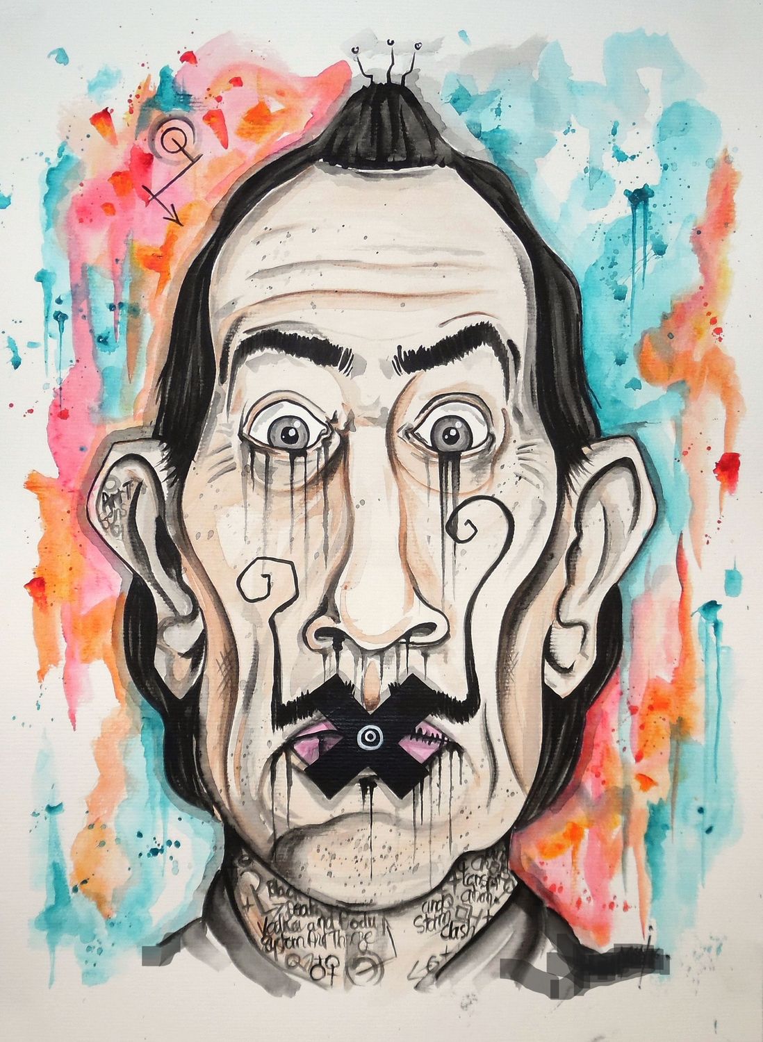 "Dali". Sur papier 250gr 42x29,5cm. Acrylique, encres... "Skitsen"