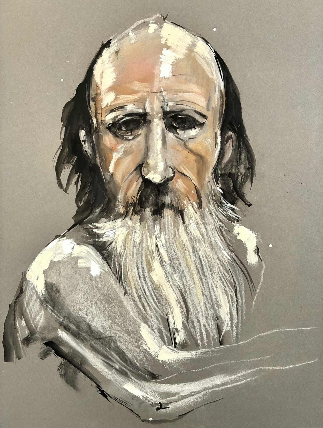 "Le sage...." Sur papier gris 250gr 42x29,5cm. Pastels, acrylique. "Skitsen"