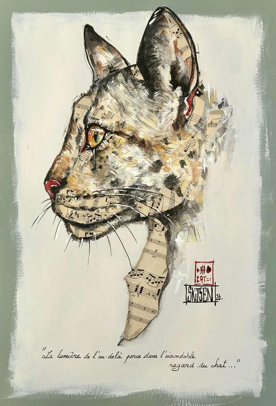 "La lumière de l'Au-delà...." Sur papier Vert 250gr 42x29,5cm. Acrylique, pastels, encres... "Skitsen"