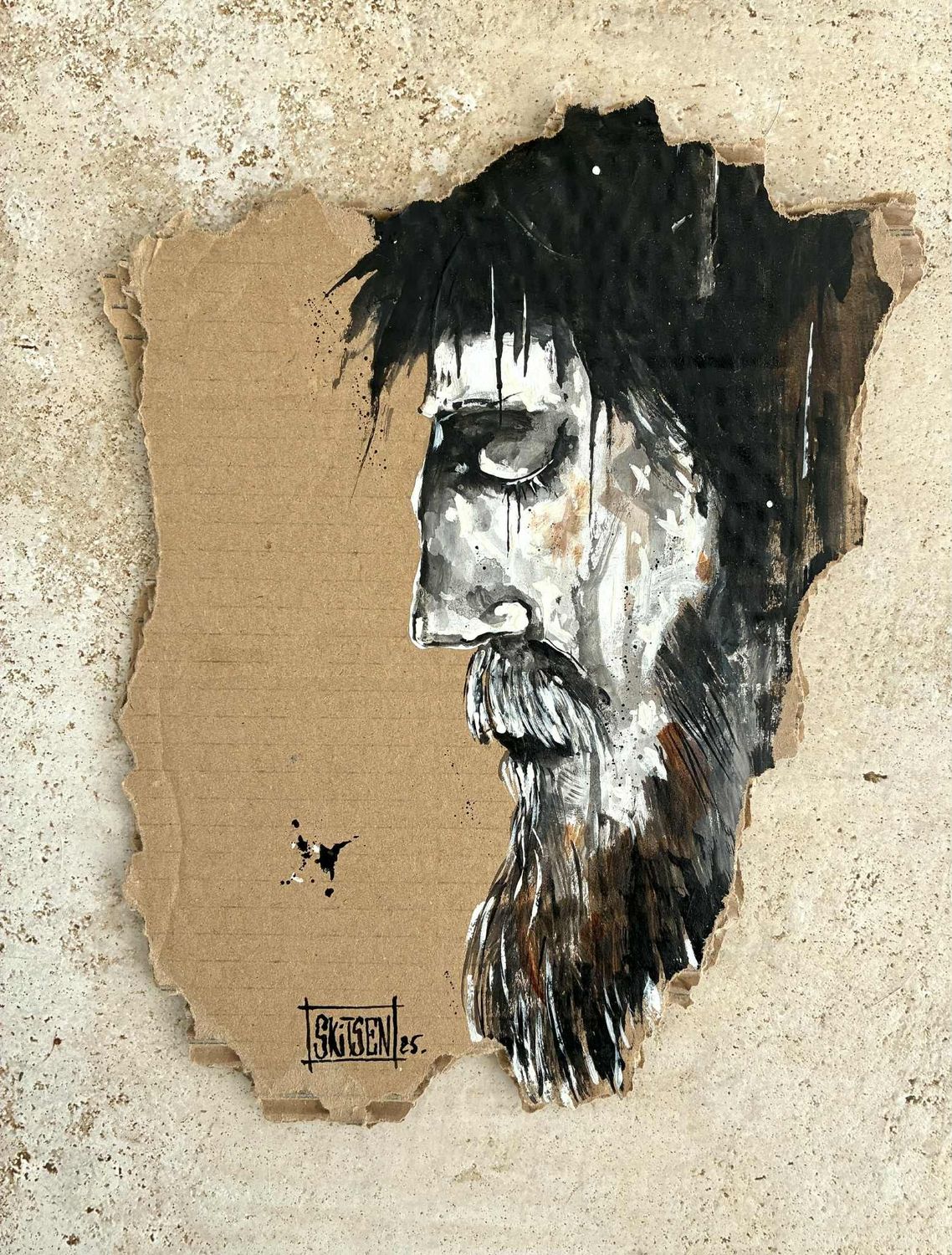 "Le sage". Sur carton épais 38x20cm. Acrylique, encre de chine. "Skitsen"