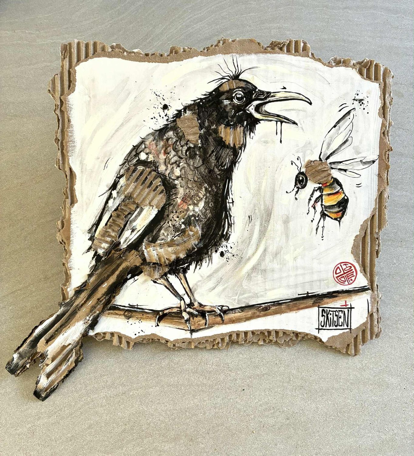 ´Le corbeau et la guêpe ´ 32x30 cm. Technique acrylique, pastels, encre de chine ´Le corbeau et la guêpe ´ 32x30 cm. Technique acrylique, pastels, encre de chine "Skitsen"