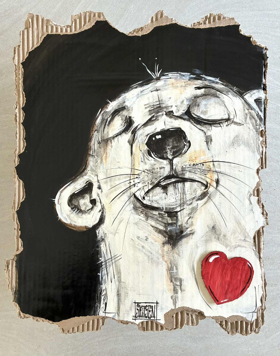 "L'Ours Blanc". Sur carton épais 51x41cm. Acrylique, pastels, encre de chine. "Skitsen"