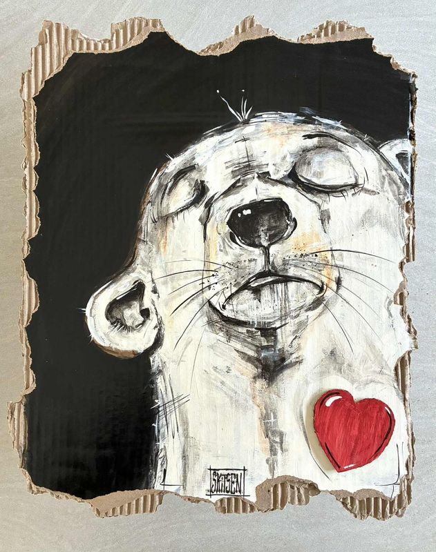 "L'Ours Blanc". Sur carton épais 51x41cm. Acrylique, pastels, encre de chine. "Skitsen"