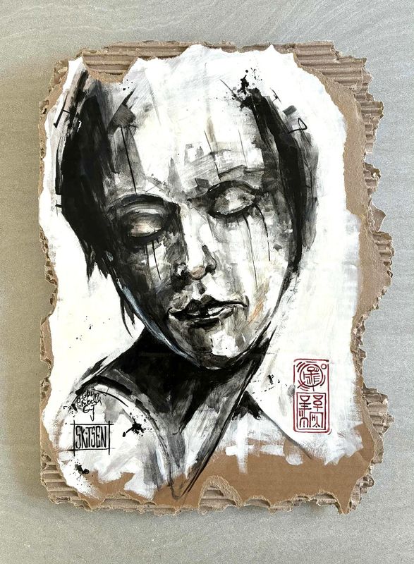 "Féminin". Sur carton épais 41x30cm. Acrylique, encres... "Skitsen"