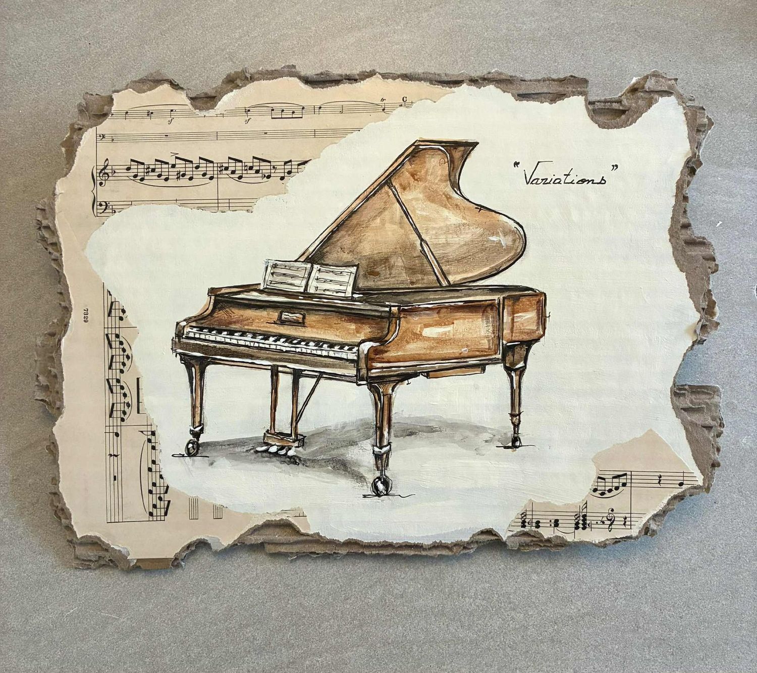 Variations. Sur un carton épais de 31x25cm. Pastels, acrylique, encres, collages. "Skitsen"