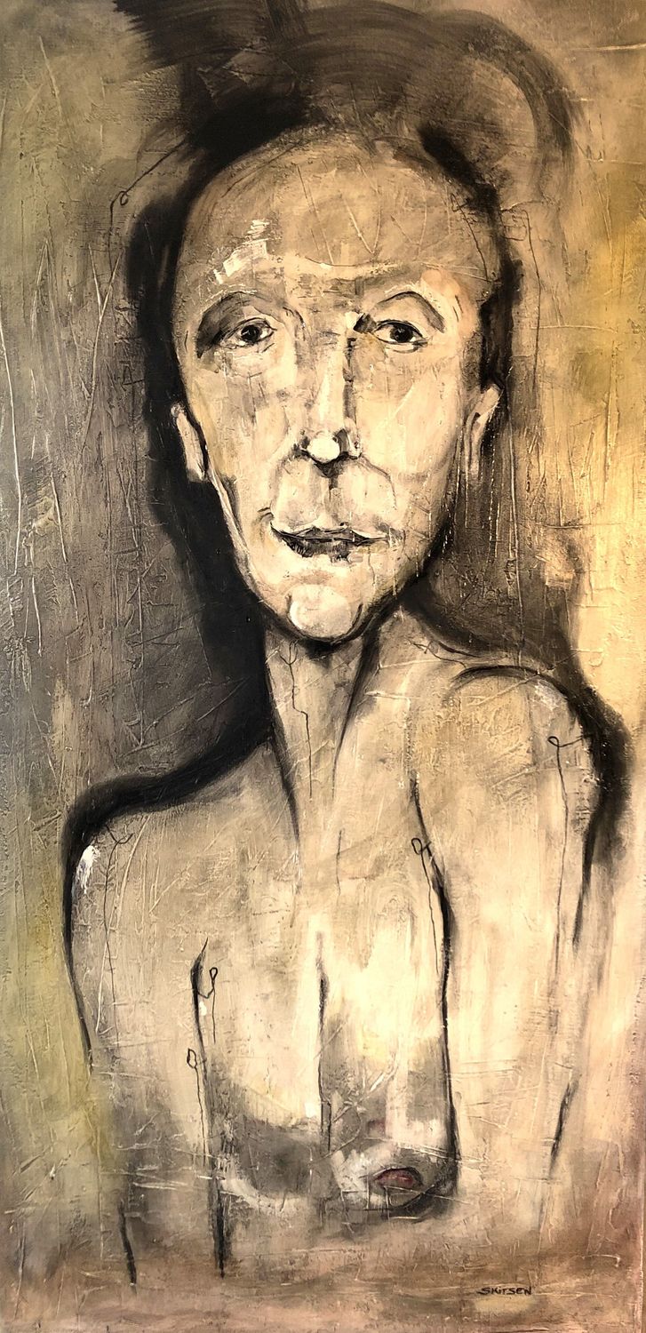 "Solitude". Sur une grande toile châssis lin de 120x60 cm. Pastels, fusains, encres... vernis. "Skitsen"