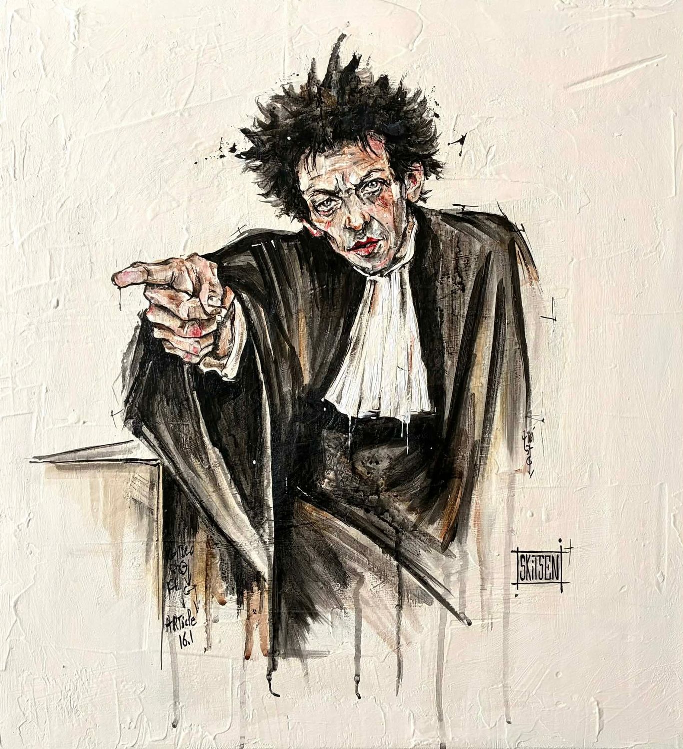 "Article 16.1" Sur une toile châssis coton en cadre américain bois. 53,5cmx53,5cm. avec cadre bois. Pastels, encres.... "Skitsen".