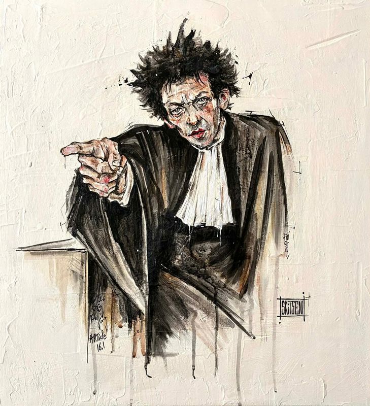 "Article 16.1" Sur une toile châssis coton en cadre américain bois. 53,5cmx53,5cm. avec cadre bois. Pastels, encres.... "Skitsen".