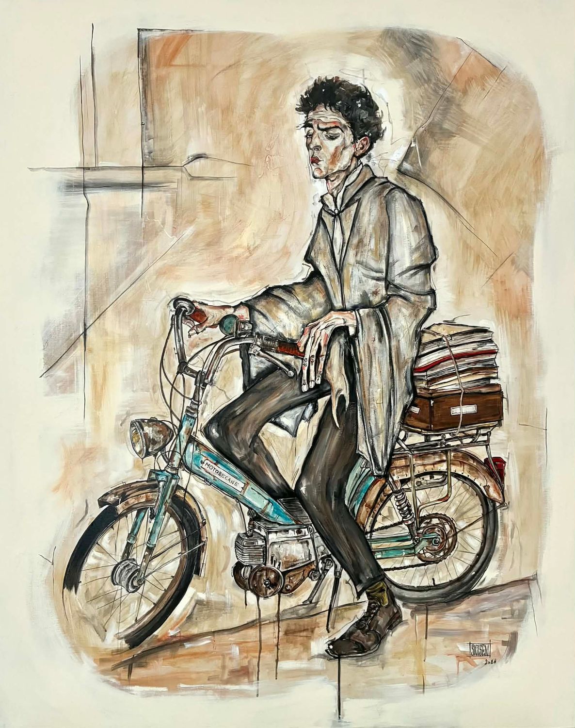 "Intemporel"  Sur une grande toile châssis lin XL de 150x120 cm. Matière, acrylique, fusains, pastels, encres...vernis. "Skitsen"