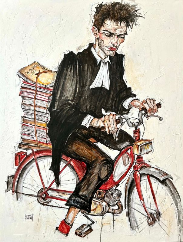 "La route du doute ". Sur une toile châssis lin de 116x88cm. Acrylique, fusains, pastels, encres, vernis. "Skitsen".