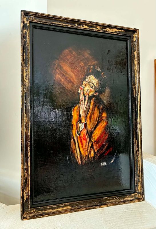 Clair obscur à partir d’un des célèbres dessins de E.Schiele, revisité. Sur une toile ancienne lin avec son cadre ancien que j’ai retravaillé en Or et noir. Technique mixte, huile, pastels, encres.. Clair obscur à partir d’un des célèbres dessins de E.Schiele, revisité. Sur une toile ancienne lin avec son cadre ancien que j’ai retravaillé en Or et noir. Technique mixte, huile, pastels, encres..