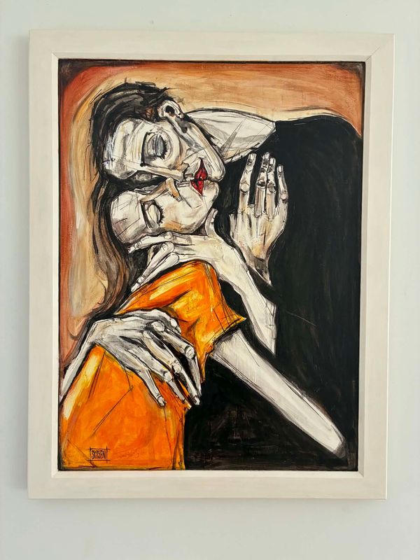 ´Intensité’ Réalisation sur une toile châssis lin avec encadrement bois blanc cassé. Technique mixte. ACrylique, pastels, encres.. 81,5cmx63cm "Skitsen"