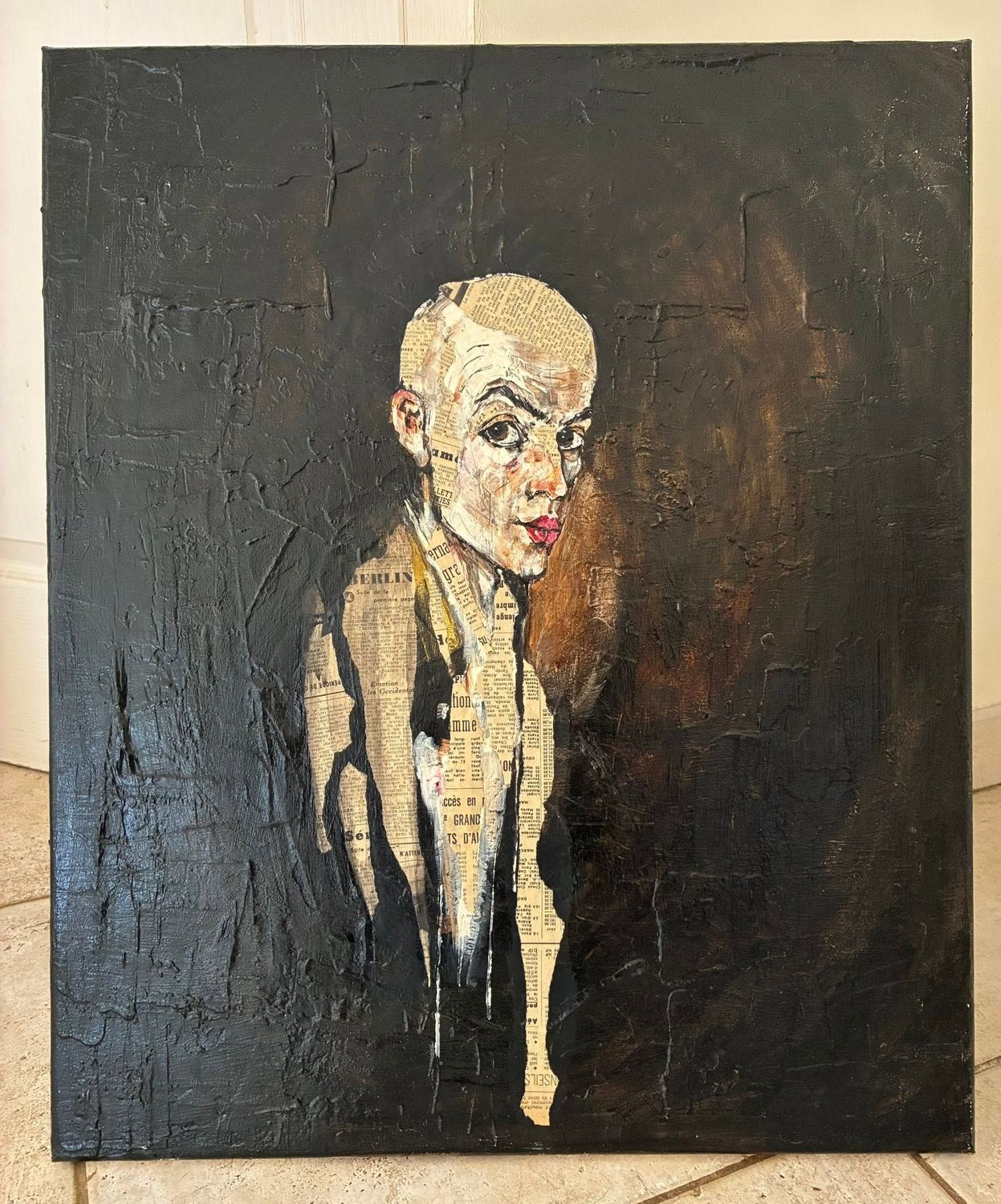"Solitude". Sur une toile châssis lin de 65x54cm. Technique mixte...vernis.. "Skitsen".