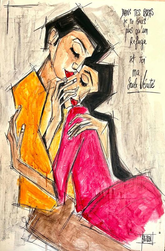 ´Dans tes bras je ne suis plus qu’un refuge et toi ma seule vérité ‘ Sur une plaque bois de 61x40,5cm Acrylique, pastels, fusains, encres.. ´Dans tes bras je ne suis plus qu’un refuge et toi ma seule vérité ‘ Sur une plaque bois de 61x40,5cm Acrylique, pastels, fusains, encres.. "Skitsen"