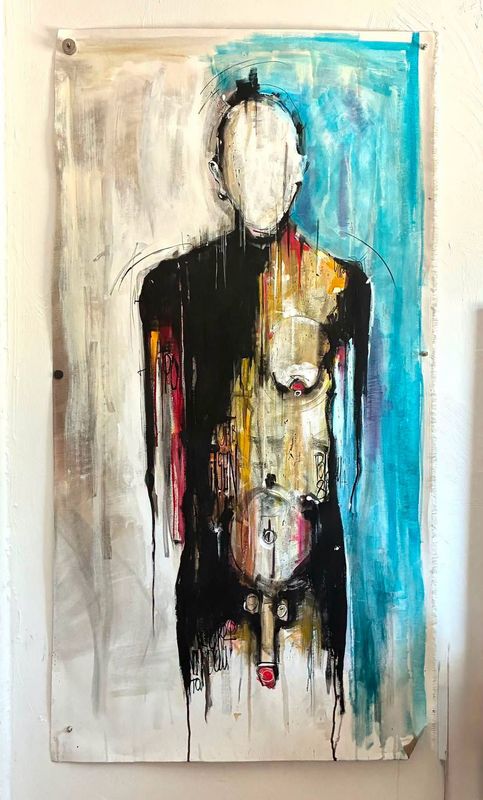 ´ L’inconnu ´ Réalisation sur une toile lin en rouleau sans châssis de environ 2 m de haut. Pastels, fusains, encres.. ´ L’inconnu ´ Réalisation sur une toile lin en rouleau sans châssis de environ 2 m de haut. Pastels, fusains, encres.. "Skitsen"