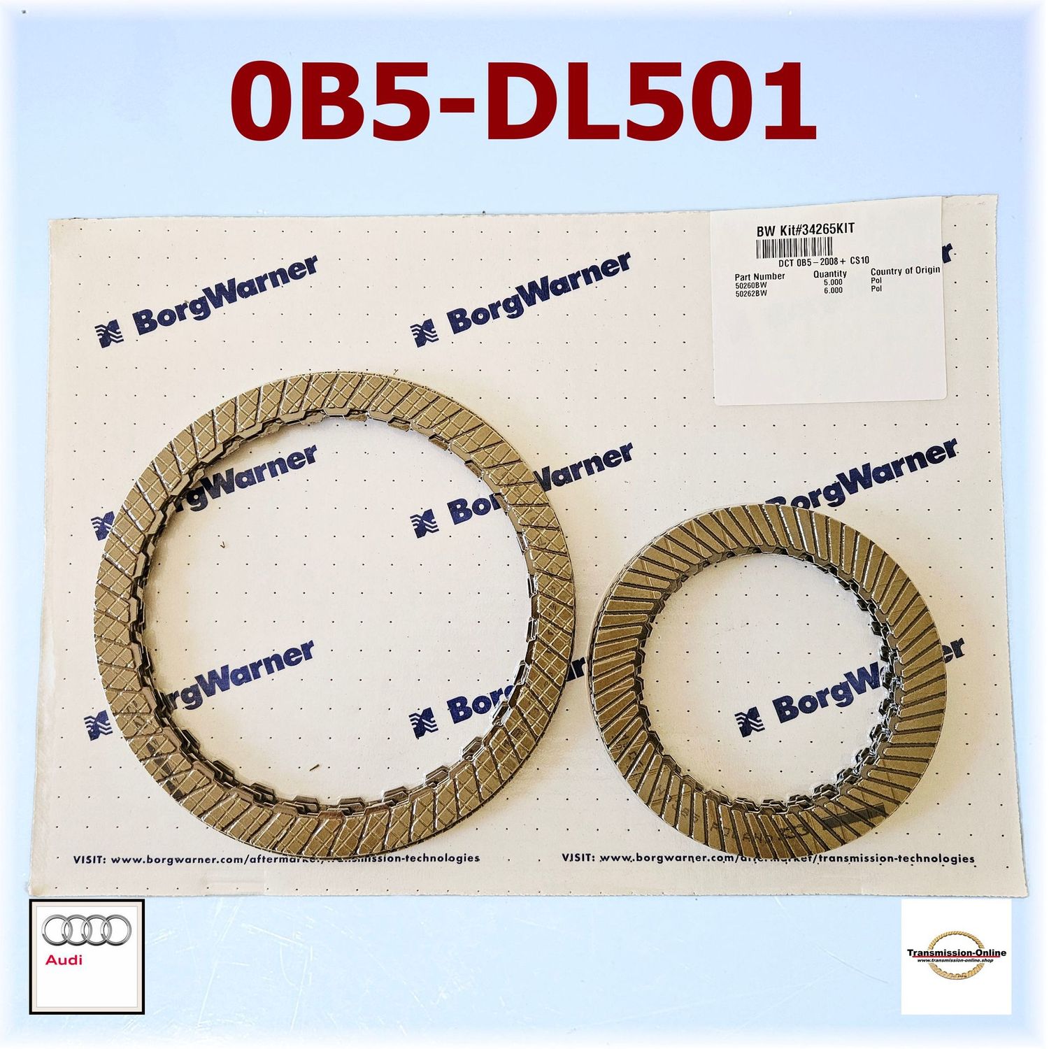 Kupplungssatz-Reiblamellen Satz  0B5 DL501Audi 7 Gang DSG S-Tronic Borg Warner