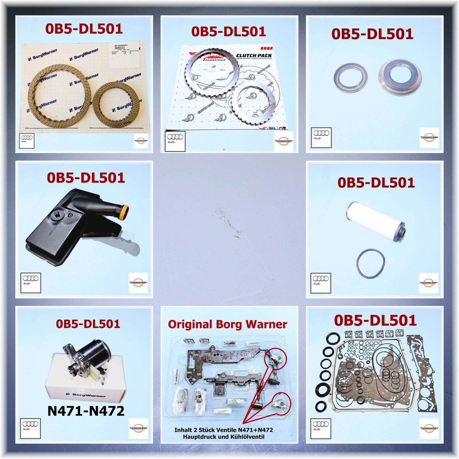 Komplett Reparatursatz Überholsatz Audi  S Tronic 0B5 DL501  DSG 7 Gang Getriebe 0B5141030E und  0B55141030G
