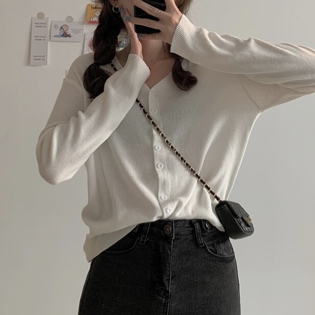 Korean cream girl white cardigan