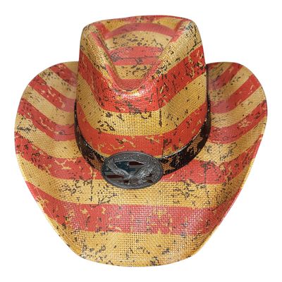 Vintage USA Eagle Distressed Straw Cowboy Hat