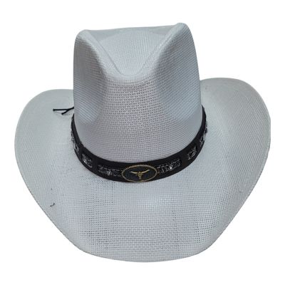 Classic White Cowboy Hat with Longhorn Band Detail