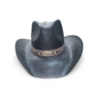 Black Western Cowboy Hat with Longhorn Accent Band
