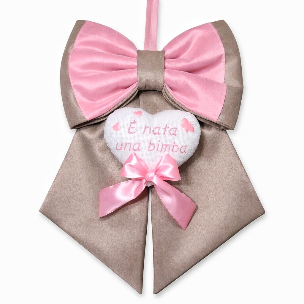 Fiocco Nascita con Cuore Ricamato Personalizzato con Nome – Realizzato a Mano