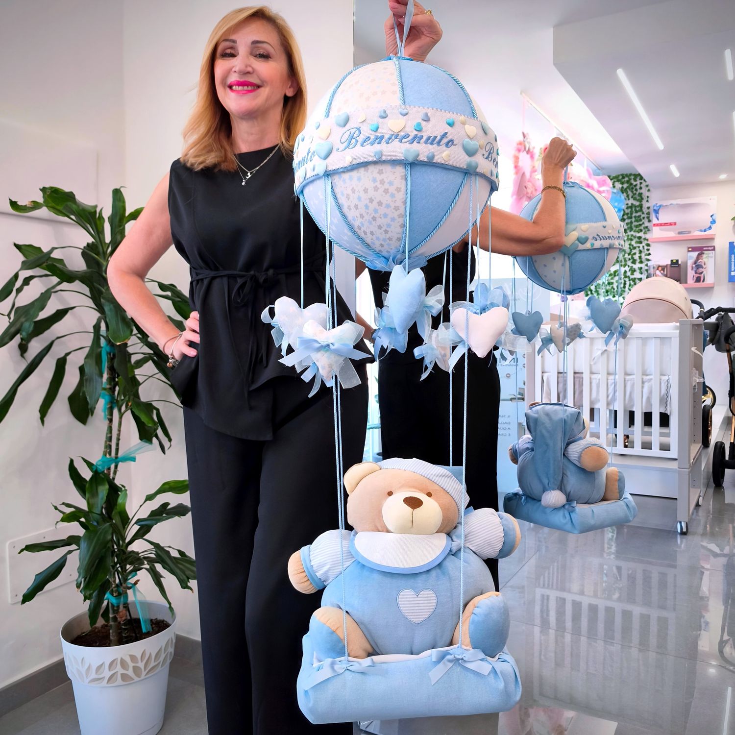 Fiocco Nascita Mongolfiera Grande Personalizzata con Nome – Realizzato a Mano