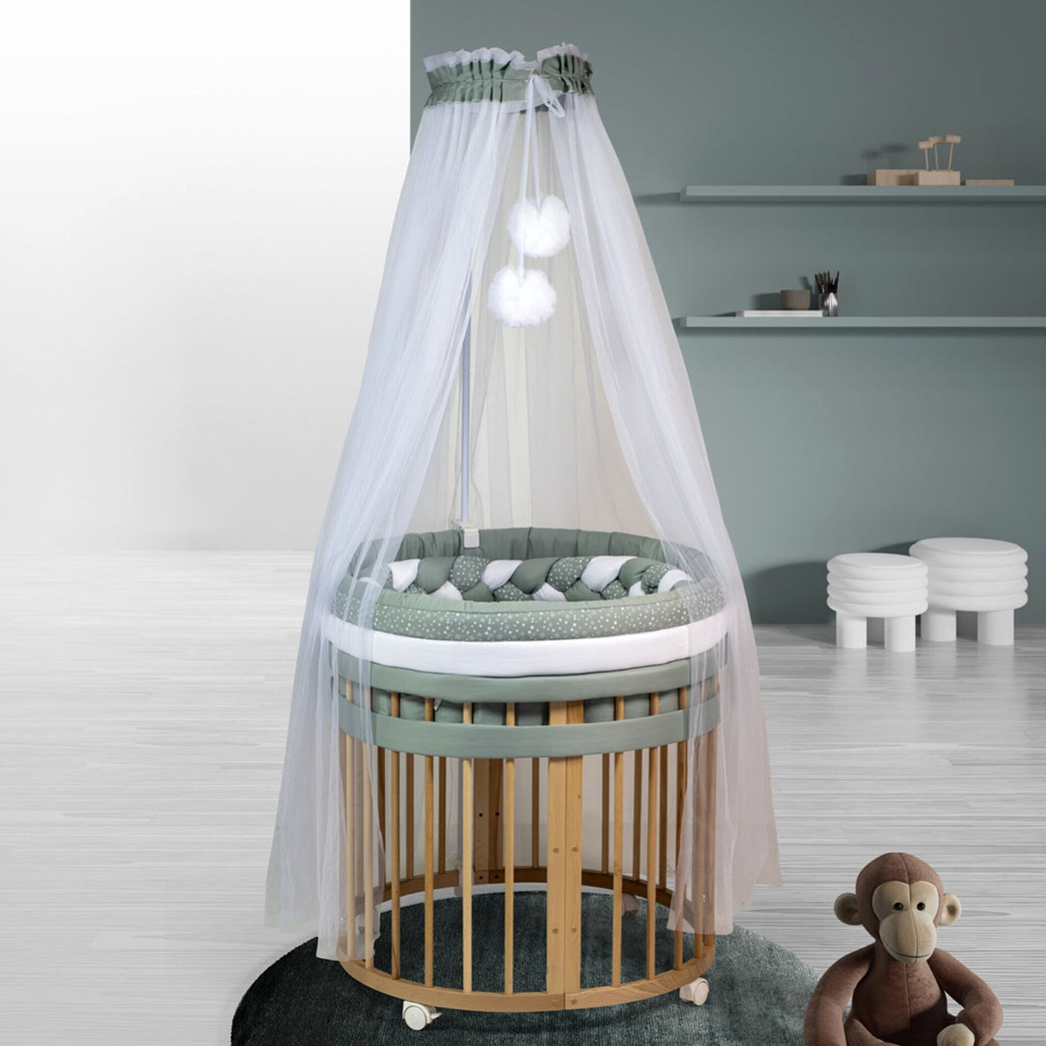 Culla Evolutiva Marilyn Elite Legno Naturale (Kit Tessile a Scelta)