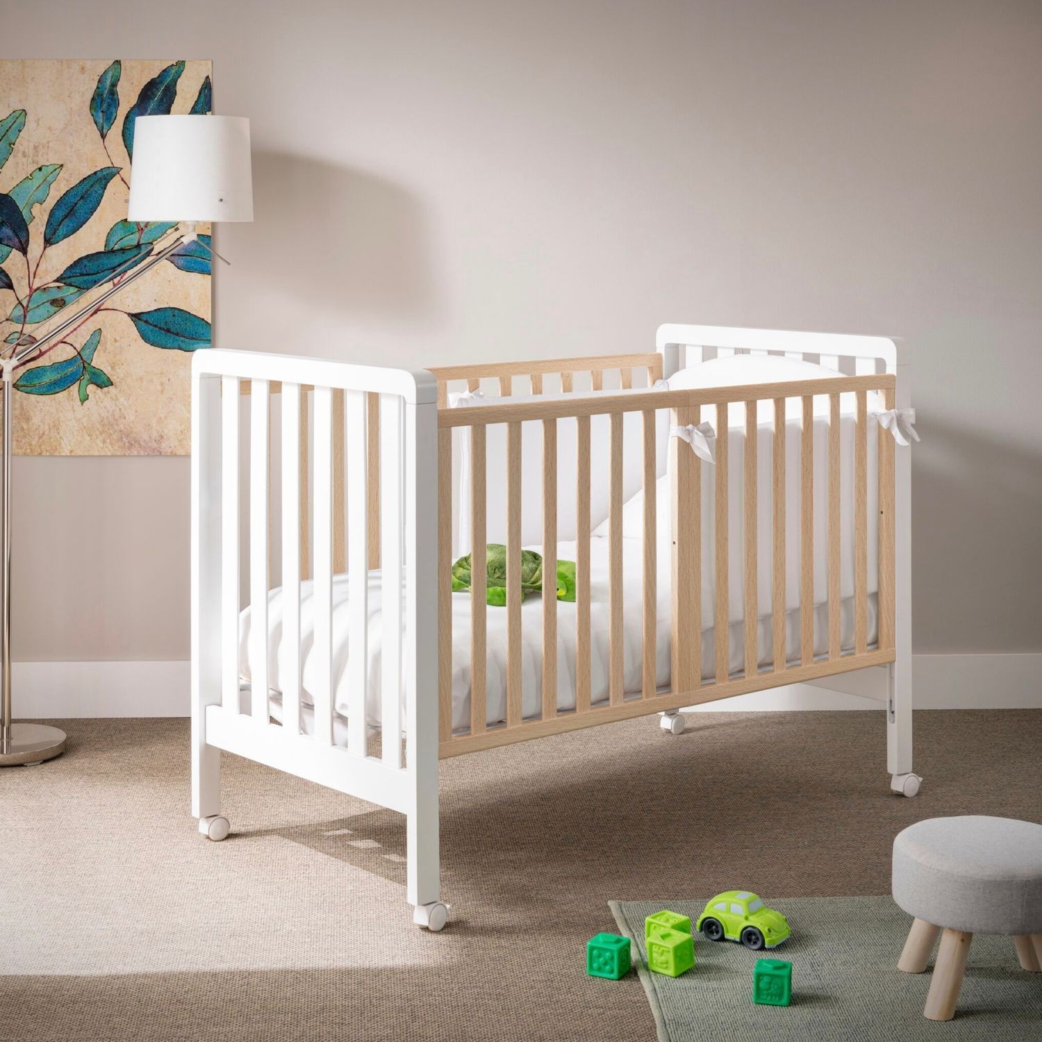 Culla Evolutiva Teo Bianco/Legno Naturale (Kit Tessile in Dotazione)