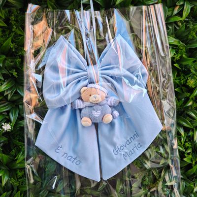 Fiocco Nascita con Orsetto in Peluche Personalizzato con Nome – Realizzato a Mano