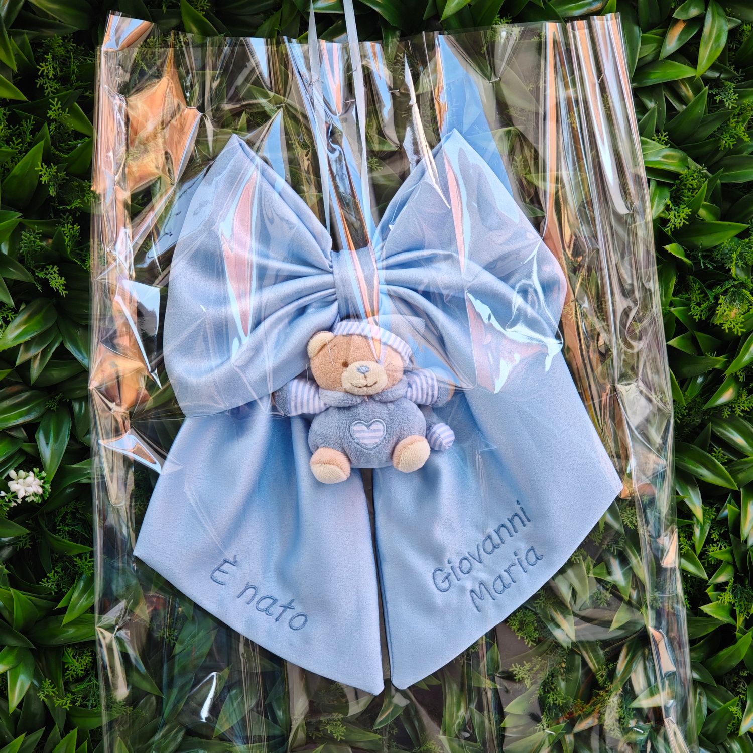 Fiocco Nascita con Orsetto in Peluche Personalizzato con Nome – Realizzato a Mano