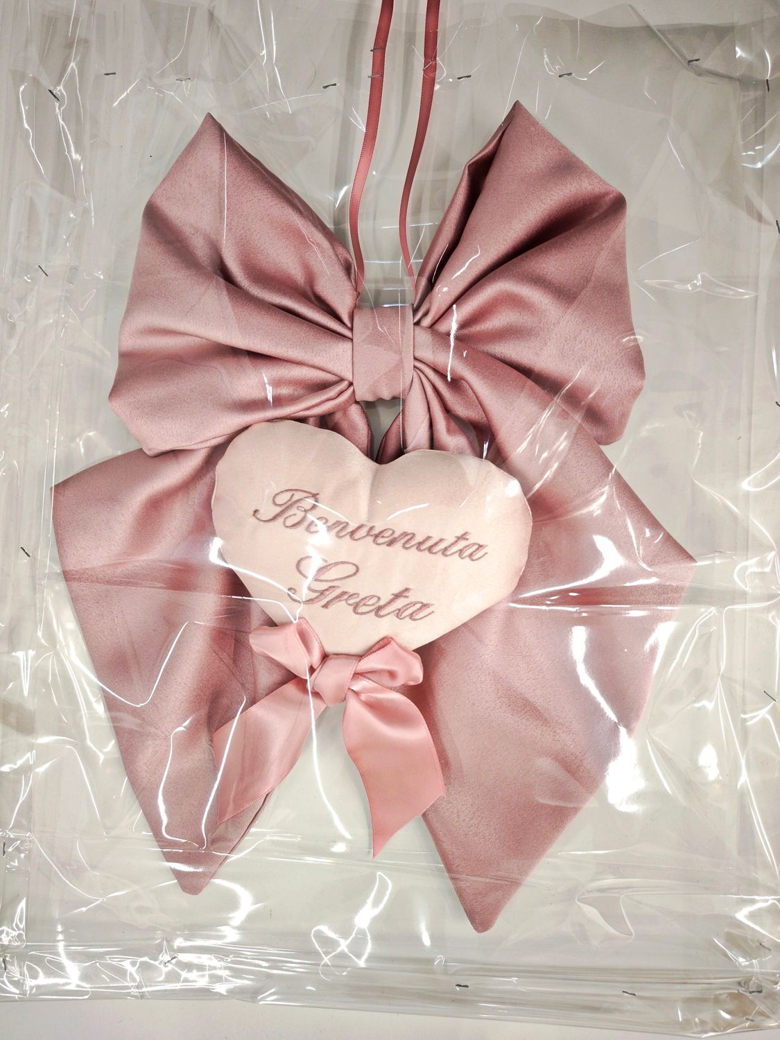 Fiocco Nascita con Cuore Ricamato Personalizzato con Nome – Realizzato a Mano