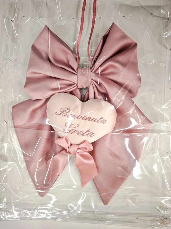 Fiocco Nascita con Cuore Ricamato Personalizzato con Nome – Realizzato a Mano