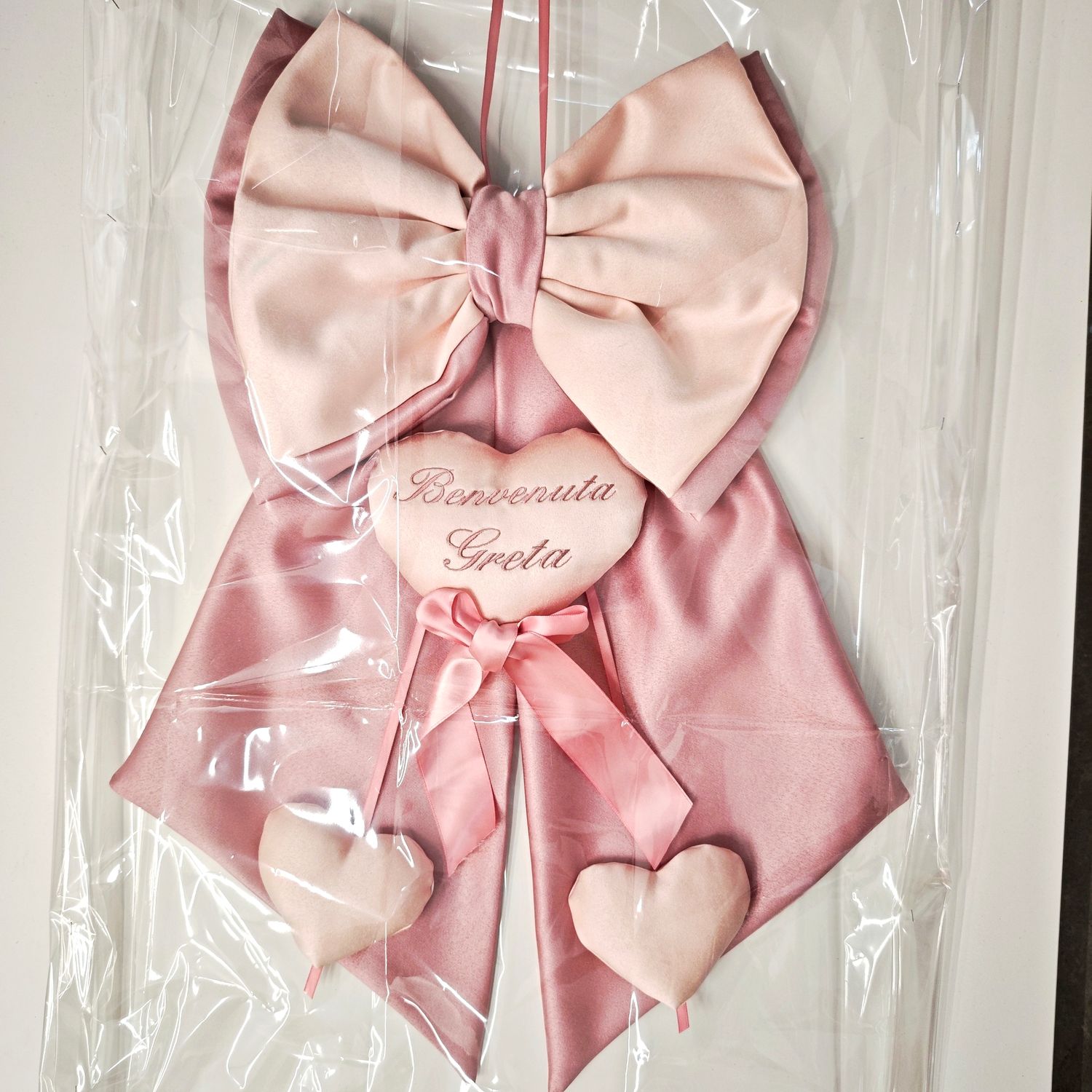 Fiocco Nascita con Cuore Ricamato Personalizzato con Nome – Realizzato a Mano