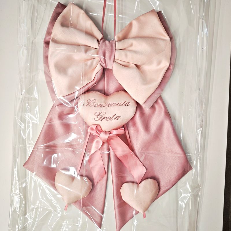 Fiocco Nascita con Cuore Ricamato Personalizzato con Nome – Realizzato a Mano