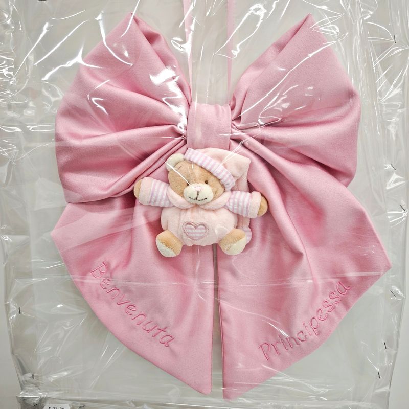 Fiocco Nascita con Orsetto in Peluche Personalizzato con Nome – Realizzato a Mano